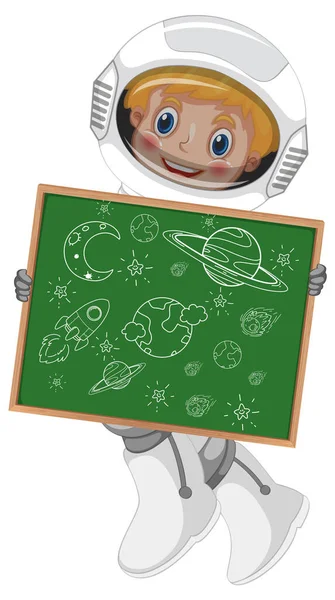 Astronaut Holding Board Doodle Sketch Design White Background Illustration — Stock Vector