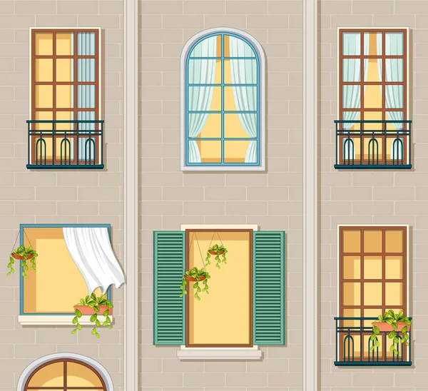 Mehrfamilienhaus Mit Fenster Illustration — Stockvektor