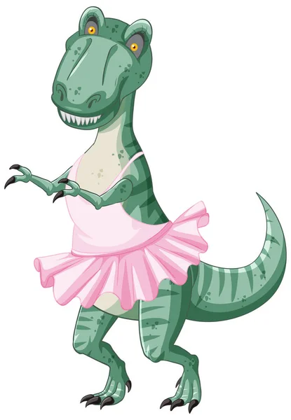 Tyrannosaurus Rex Dinosaur Dancing Ballet Cartoon Style Illustration — Stock Vector