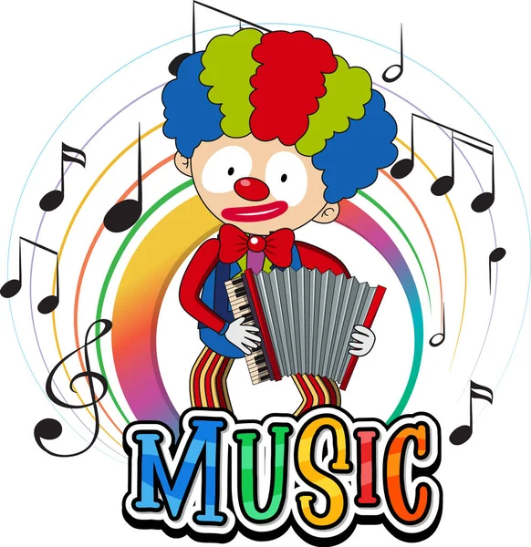 Clown Suonare Accrodion Con Note Musicali Sfondo Bianco Illustrazione — Vettoriale Stock