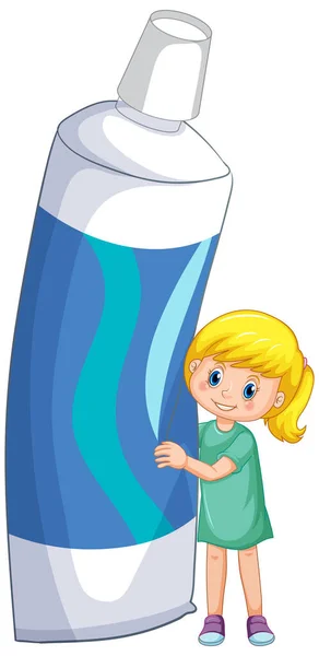 Une Petite Fille Tenant Dentifrice Sur Fond Blanc Illustration — Image vectorielle