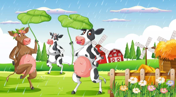 Cena Com Animal Fazenda Ilustração Fazenda —  Vetores de Stock
