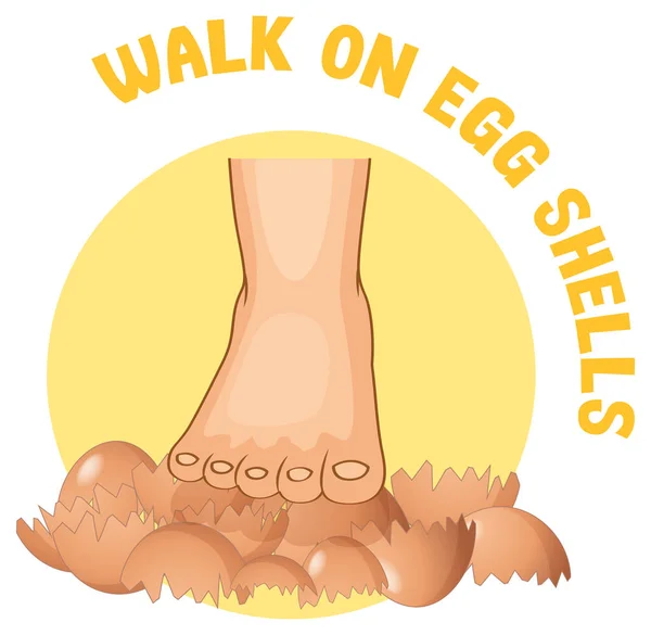 English Idiom Picture Description Walk Egg Shells Illustration — Stock Vector