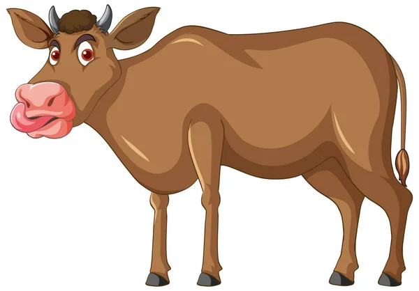 Brown Cow Sticking Out Tongue Cartoon Character Illustration — Stock Vector