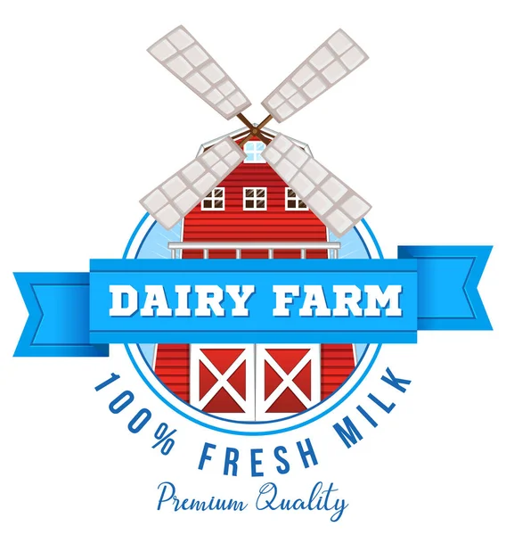 Windmill Dairy Farm Label Illustration — Stock Vector