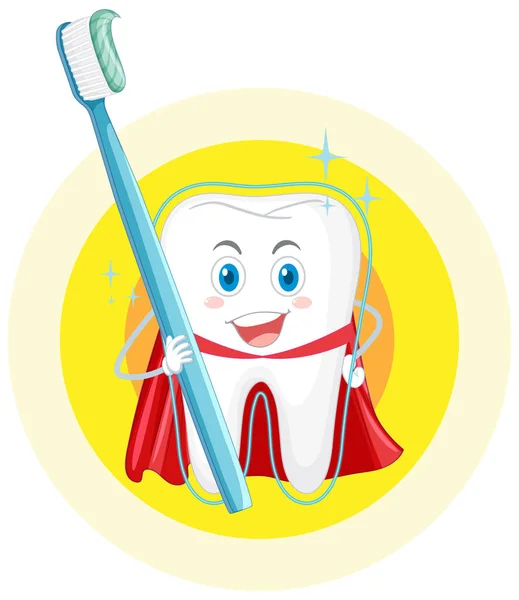 歯ブラシのイラストで大きな歯をきれいにして幸せ — ストックベクタ