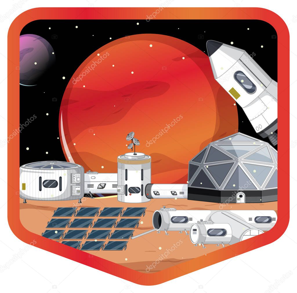 Settlement in the space badge on white background illustration