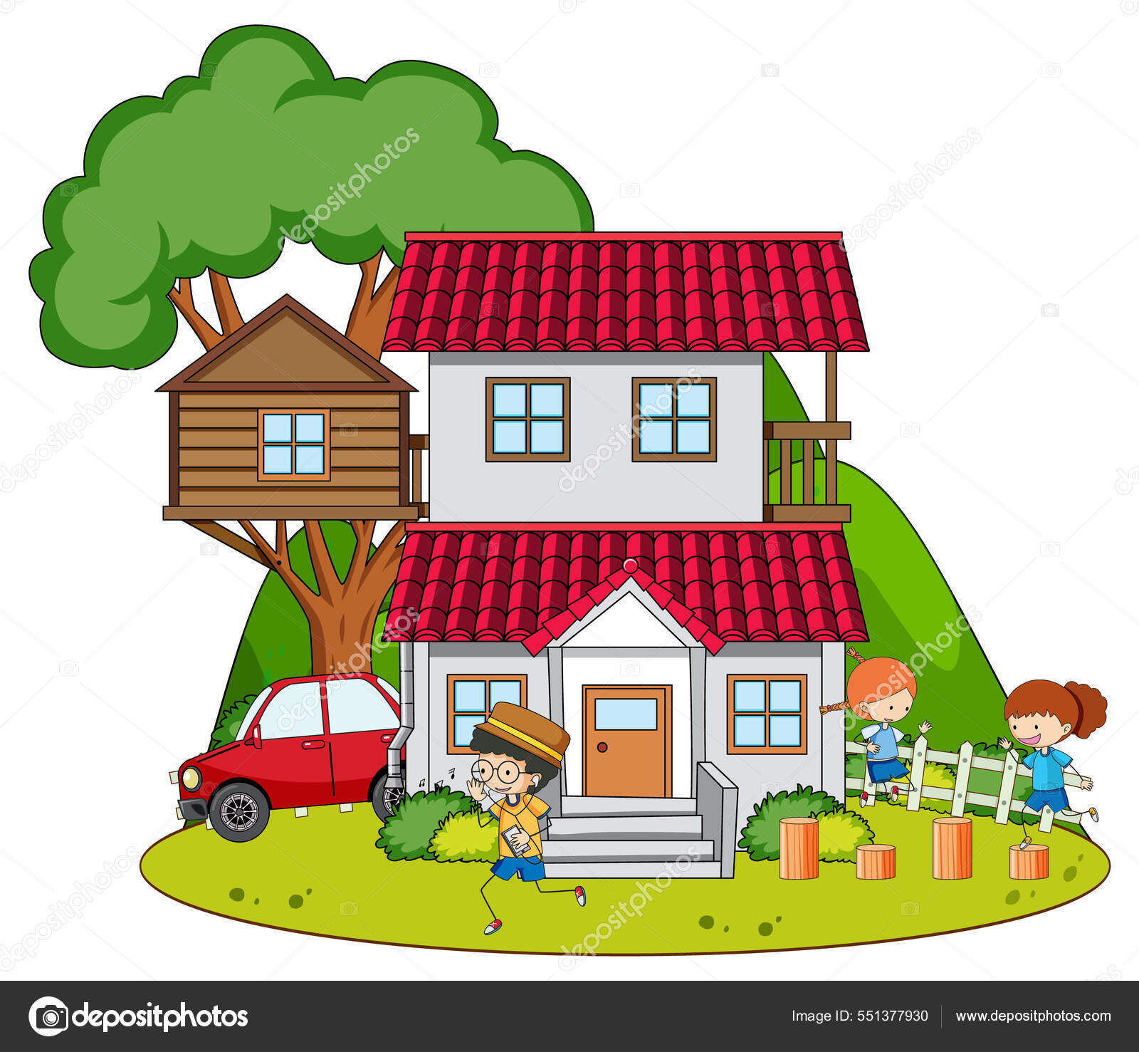 Una Casa Sencilla Con Niños Naturaleza Ilustración Fondo Vector de stock  #551377930 de ©interactimages, image size:1600x1477