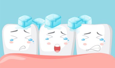 Açık mavi arkaplan resimlerinde diş ve hassas dişler