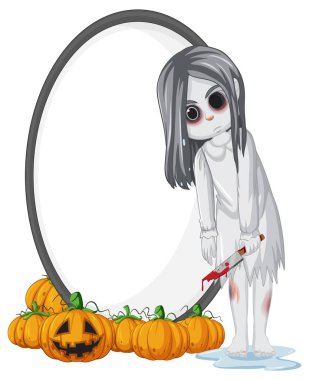 Hayalet illüstrasyonlu izole ahşap pankart