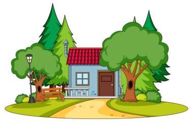 Doğa arka plan illüstrasyon basit bir evde