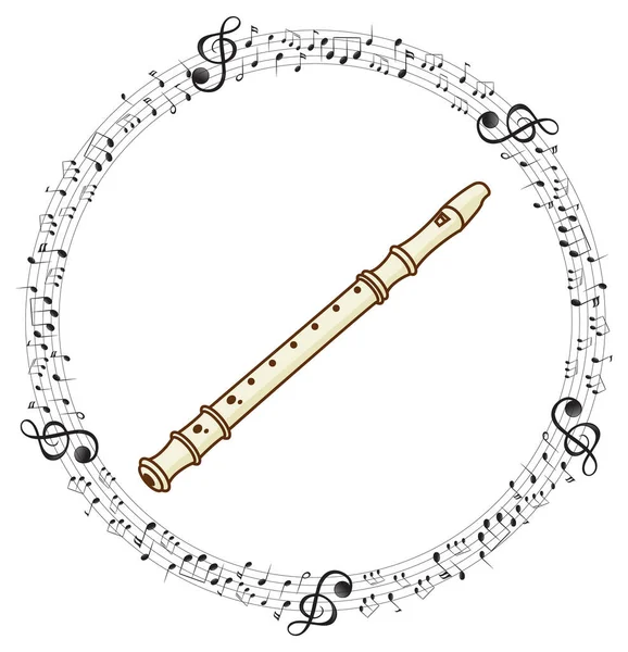 Recorder Musical Notes White Background Illustration — Stock Vector