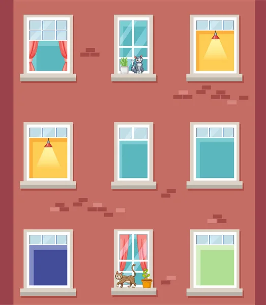 Lägenhet Byggnad Med Fönster Illustration — Stock vektor