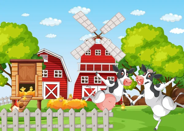 Scene Farm Animal Farm Illustration — Stock Vector