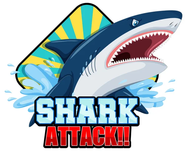 Logo Marine Wielkim Rekinem Niebieskim Shark Atak Tekst Ilustracja — Wektor stockowy