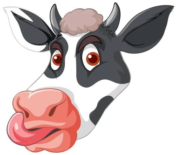 Cabeza Vaca Sobresaliendo Lengua Ilustración Estilo Caricatura — Vector de stock