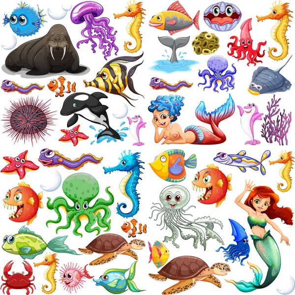 さまざまな種類の海の動物のイラスト — ストックベクタ