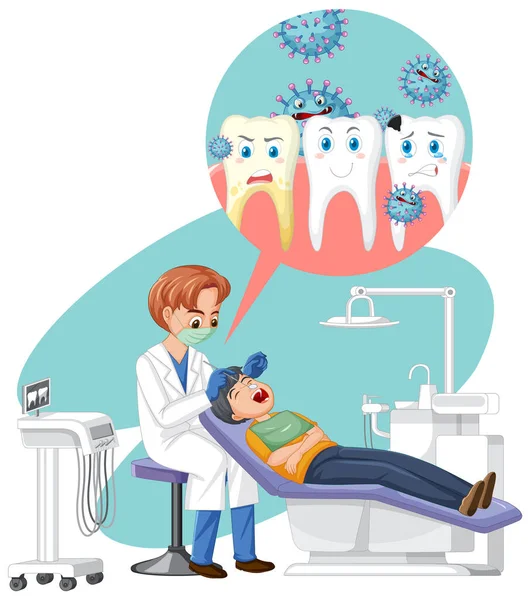 Dentist Man Examining Patient Teeth White Background Illustration — Stock Vector