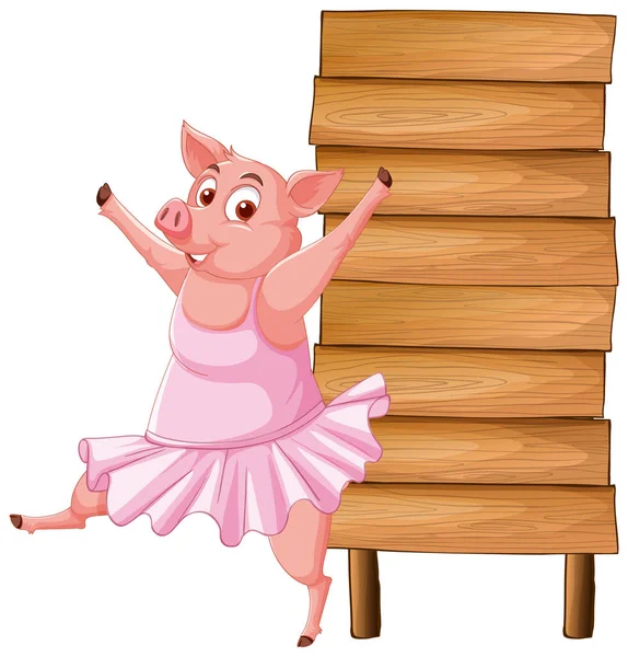 Isolated Wooden Banner Funny Pig Illustration — Stock Vector