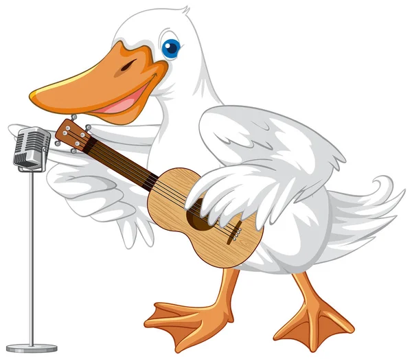 Petit Canard Jouer Guitare Chanter Sur Fond Blanc Illustration — Image vectorielle