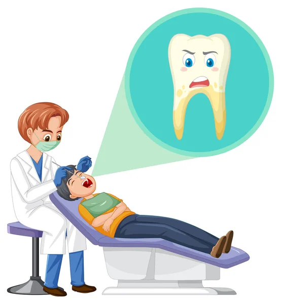 Dentysta Badający Zęby Pacjenta Białym Tle Ilustracji — Wektor stockowy