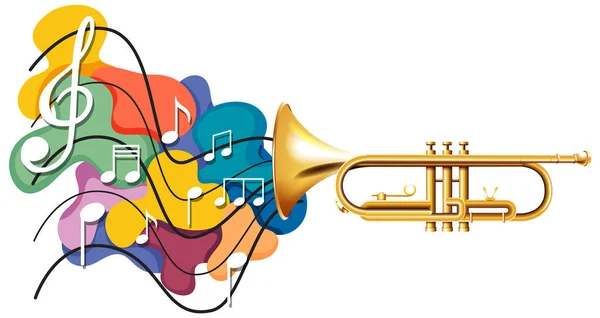 Notes Musique Arc Ciel Coloré Avec Trompette Sur Fond Blanc — Image vectorielle