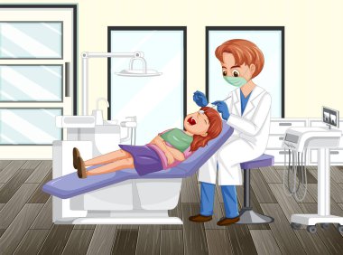 Klinikteki hasta dişlerini inceleyen dişçi.