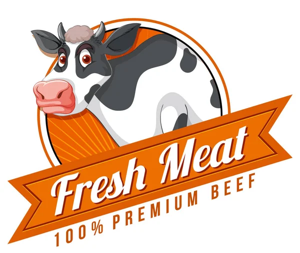 Cow Fresh Meat Label Illustration — Stock Vector
