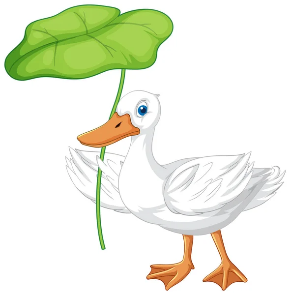 Petit Canard Avec Feuille Lotus Sur Fond Blanc Illustration — Image vectorielle