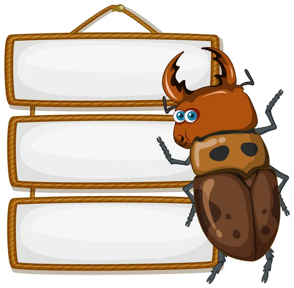 Isolated Wooden Banner Beetle Illustration — Stock Vector