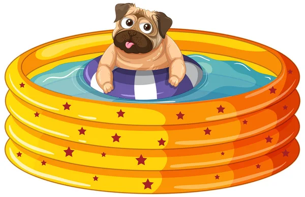 Happy Dog Rubber Ring Inflatable Pool White Background Illustration — Stock Vector