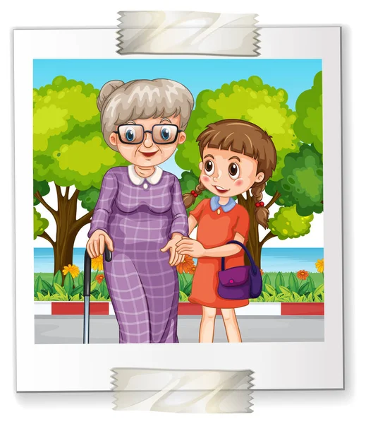 Photo Granny Her Niece White Backgound Illustration — Stock Vector