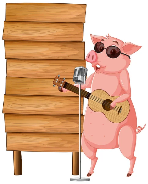 Isolated Wooden Banner Funny Pig Illustration — Stock Vector