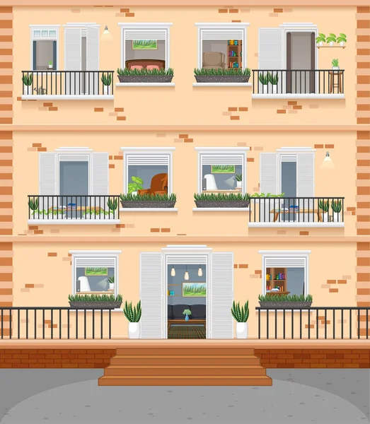 Mehrfamilienhaus Mit Fenster Illustration — Stockvektor