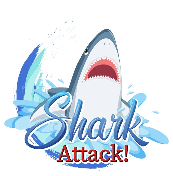 Logotipo Marinho Com Grande Tubarão Azul Ilustração Texto Ataque Tubarão —  Vetores de Stock