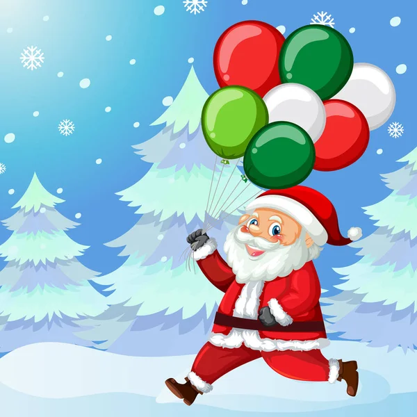 Christmas Poster Design Santa Claus Holding Balloons Illustration — Stock Vector