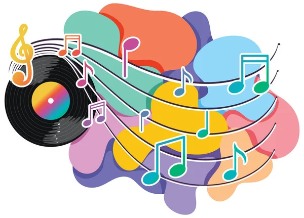 Notas Música Arco Iris Colorido Con Disco Vinilo Sobre Fondo — Vector de stock