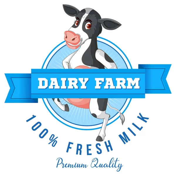 Cow Dairy Farm Label Illustration — Stock Vector