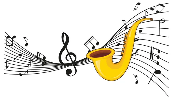 Saxofón Con Notas Musicales Sobre Fondo Blanco Ilustración — Archivo Imágenes Vectoriales