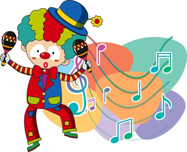 Clown Che Scuote Maracas Con Note Musicali Sfondo Bianco Illustrazione — Vettoriale Stock