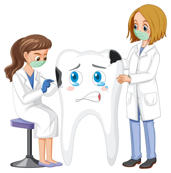 Dentisti Che Tengono Strumenti Esaminano Carie Dei Denti Sfondo Bianco — Vettoriale Stock