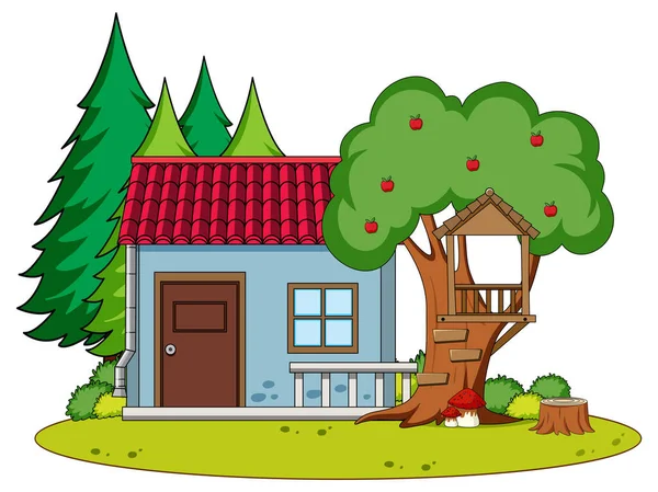 自然背景図にシンプルな家 — ストックベクタ