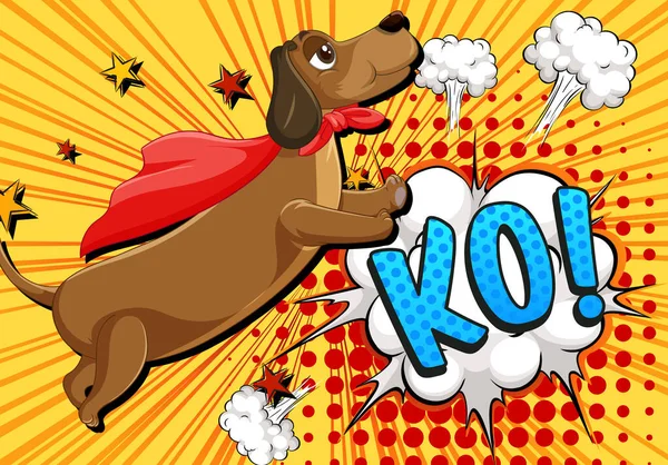 Perro Con Ilustración Vuelo Capa Roja — Vector de stock