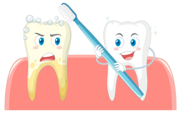 Felice Spazzolatura Dei Denti Con Dentifricio Sfondo Bianco Illustrazione — Vettoriale Stock