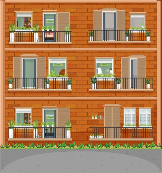 Lägenhet Byggnad Med Fönster Illustration — Stock vektor