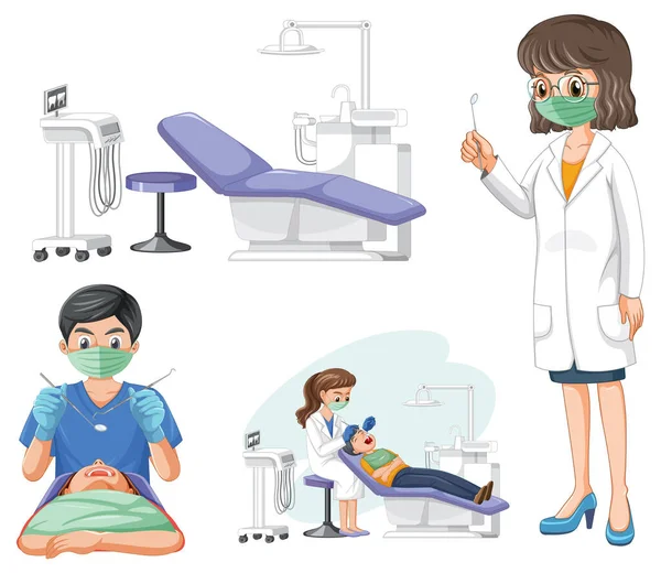 Zestaw Narzędzi Dentystycznych Badania Ilustracji Zębów Pacjenta — Wektor stockowy