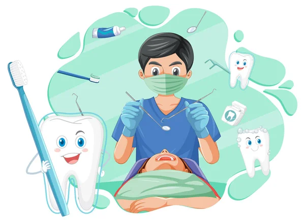 Dentist Man Examining Patient Teeth White Background Illustration — Stock Vector
