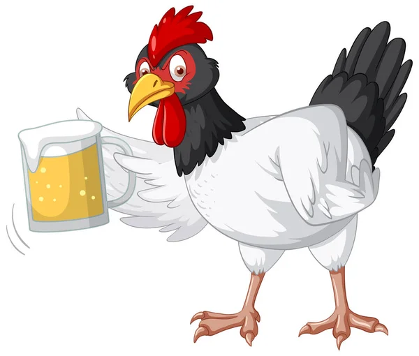Chicken Holding Glass Beer Illustration — Stock Vector
