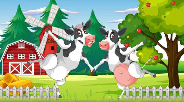 Scene Farm Animal Farm Illustration — Stock Vector