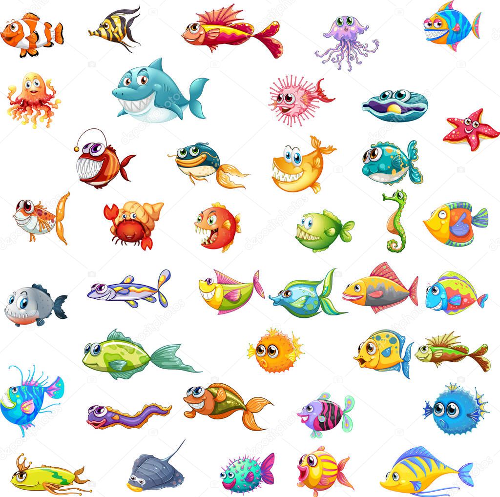 Different types of sea animals illustration